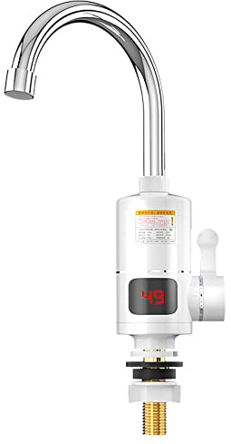 Kitchen Fixtures Hot Water Heater Tap Instant Fast Thermostat 3000w Electrical Faucet with Temperature Display Cold Heating Sink Taps,White,40cm
