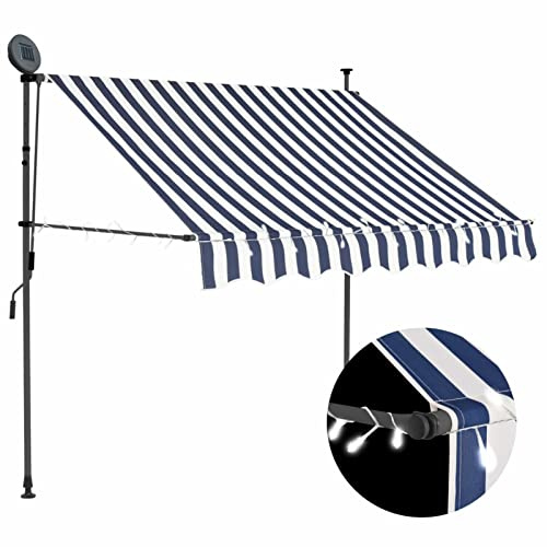 ZEYUAN Toldo Manual retráctil con LED, Toldos Terrazas, Toldos Exterior, Toldo Lateral, Toldos Exterior Terraza, Toldos para Ventanas, Azul y Blanco 150 cm