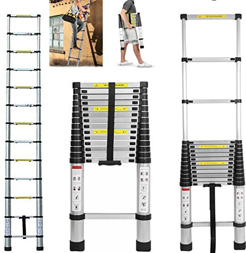 Scala di estensione telescopica, 10,5 m con retrazione a un solo pulsante, scala telescopica pieghevole estensibile leggera e compatta per camper, casa, all'aperto, capacità di 149,7 kg