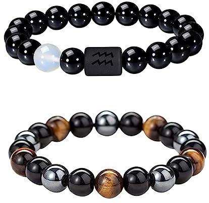 Caimeytie Set von 2 Herren Armband Verstellbare elastische Balken Armband12-Sternbild Zeichen von Zodiac Glück Armband 21.5CM
