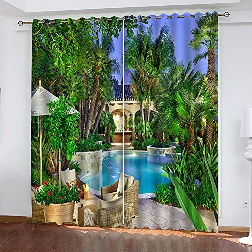 GSKOQD Rideau Occultant Isolant Thermique Salon Rideaux À Oeillets Chambre Enfant 3D Vue Villa Jardin Rideaux Et Draperies Intérieurs 140X160Cm Lot De 2 Panneaux Anti Froid Et Acoustiques