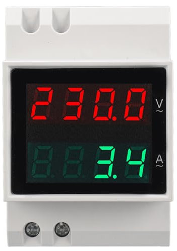Voltímetro Amperímetro de Carril DIN, Voltímetro Amperímetro de Doble Pantalla con Montaje en Carril DIN, Alta Precisión, AC80-300 V, 0,1-99,9 A, Tubo LED Nixie para Multímetros