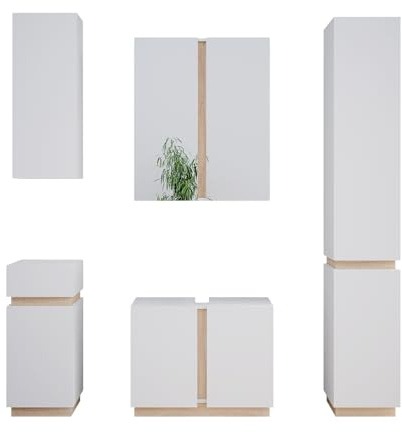 Vicco Badmöbel-Set Gloria, Weiß, 70 cm | besteht aus Waschbeckenunterschrank, Spiegelschrank, Hochschrank, Midischrank und Hängeschrank
