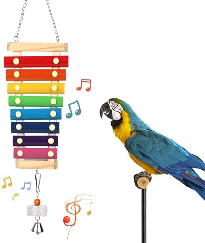 HZAKXIN Large Parrot Suspensible Xylophone Toy, Multicolored Natural Wooden Bird Chewing Toys with Grinding Stone for Large, Medium Birds, Macaws, African Grey, Cockatoos, Amazon