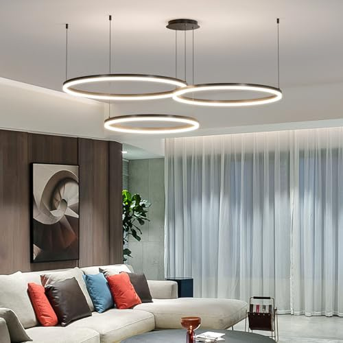 Mikeru Moderne LED-Pendelleuchte, 40CM+60CM+80CM Schwarz Höhenverstellbare Pendelleuchten Dimmbare 10%-100% Esszimmerleuchte mit Memory-Funktion & 3 Farblichter Kronleuchter für Küche Indoor
