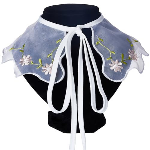 GORGECRAFT 154 x 36cm Abnehmbarer Falscher Kragen Halskrause Mini-Umhang Halsband Falscher Dickey-Kragen Organza-Stickerei Mit Hölzernem Ohrbesatz Für Blusen Kleidung Nähen Applikationsrand DIY