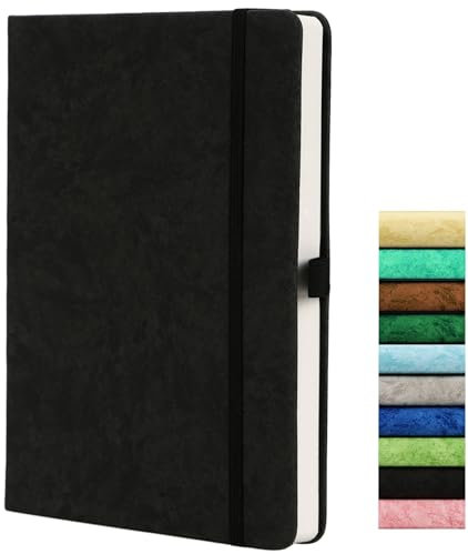 Beinushor Dotted Journal, A5 Notizbucb mit 120GSM Papier, 164 Seiten Dotted Notizbuch, Stiftschleife, Innentasche, Elastisch Banded, Schwarz