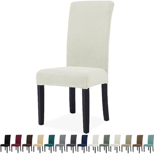 YSTELLAA Fundas Sillas De Comedor Pack 6, Natural | Fundas Sillas Ajustables, Súper Elástica, con Respaldo, Universal, Fácil De Instalar, Lavables, para Comedor Sala Cocina
