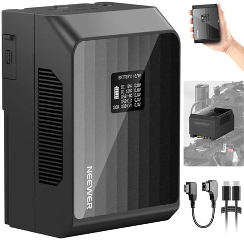 NEEWER Mini V Mount Battery PS099EP, 6800mAh 99Wh 14.5V V Lock Battery with 100W PD Fast Charging, Dual USB C/D Tap/BP/USB A/Dual DC Ports/OLED Screen, Compatible with BMPCC 4k 6k Camcorder Camera