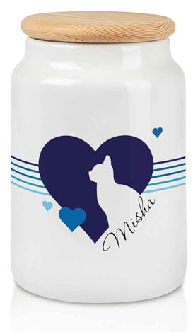 GRAVURZEILE Große Leckerlidose - Herz Motiv - Personalisiert mit Name - Geschenk für Hunde und Katzen - Zur hygienischen Aufbewahrung von Hundekeksen und Leckerlies - Für Tierbesitzer - Katze v2