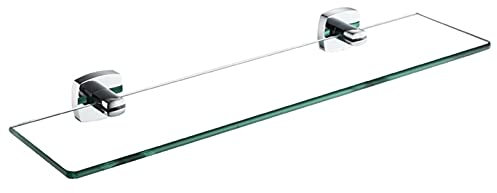 Glasregal fürs Badezimmer, an der Wand montiertes 8-mm-Caddy-Regal aus gehärtetem Glas, rechteckig mit Halterung aus poliertem Chrom, für Badezimmer, Waschraum-Organizer (Anzahl der Schichten: 1 Sch