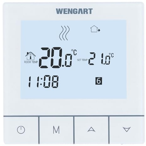 Wengart Programmierbarer Touch-Thermostat WG356,AC230V,große Digitalanzeige,3A-Ausgang,zum Einstellen und Regeln der Temperatur der Fußbodenheizung (weiß)