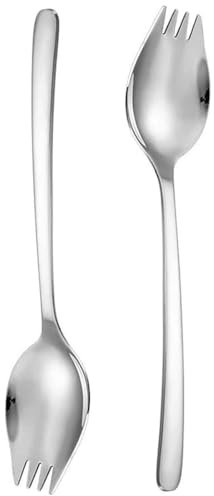 4 Pcs Set Stainless Steel Salad Spork Reuseable Stainless Steel Sporks Salad Spork Ice Cream Salad Forks for Home Use Outdoor Camping Travel Spork