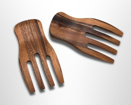 Salad Hands - Set of 2 Acacia Wood Salad Servers for Easy Tossing & Serving of Salad, Pasta, Fruit, and More – Perfect Kitchen Accessory