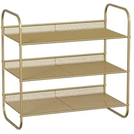 BOGAZY Schuhregal Schuhablage Schuhregal Mit 3 Ebenen, Stabiles Schuhregal Aus Metallgitter Für Den Eingang, Wohnzimmer, Schlafzimmer Schuhschrank(Gold)