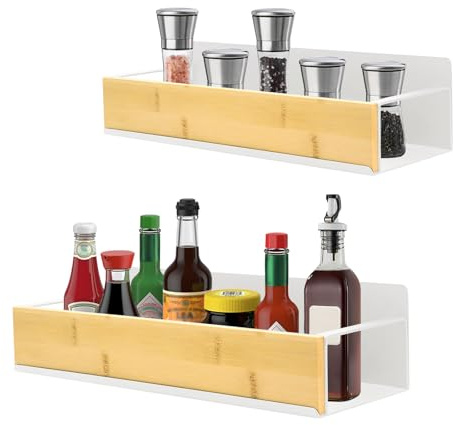 Beowanzk 2 Pack Magnetic Spice Rack for Fridge, Magnetic Spice Rack, Magnetic Shelf for Kitchen Storage and Organisation (White)