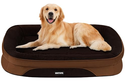 HMTOPE Cama ortopédica para perros, sofá para perros, cojín cervical de cuatro lados, base antideslizante, cesta para perros, extraíble y lavable, perros medianos y grandes, 106 x 79 x 17 cm, marrón