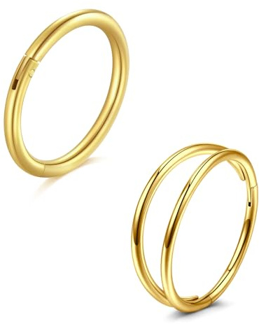 LAURITAMI 20G Hinged Clicker Segment Piercing Naso Cerchio Acciaio Chirurgico, Labbro Anelli Orecchino Cartilagineo Helix Trago Cartilagine Piercing Cerchio Oro 2 Pezzi 10mm