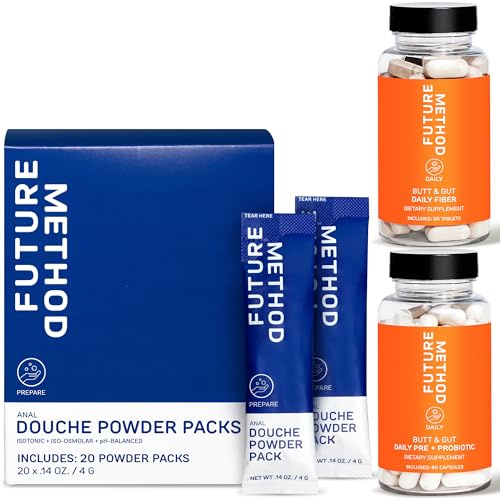 Future Method pH-Balanced Anal Douche Powder with Reusable Beaker (Pack of 20), Synbiotics Probiotics & Prebiotic Supplement for Digestion - Fiber with Acacia and Psyllium Husk Fiber Pills