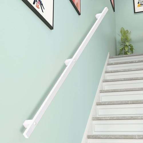 MARXAN Pasamanos Moderno De Hierro Forjado, 1m 1,5m 2m 2,5m 3m Pasamanos De Escalera para Interiores Y Exteriores, Pasamanos Blancos Barra De Soporte Montada En La Pared con Soportes(180cm)
