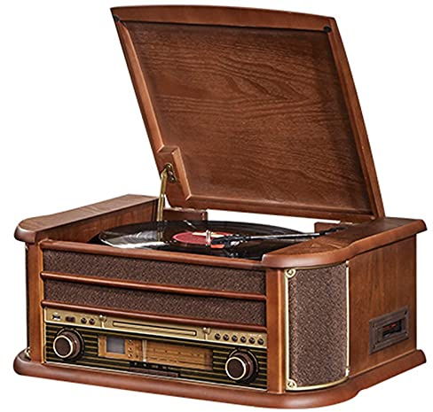 CAFIEDR Giradischi con Altoparlanti, Riproduzione USB/Bluetooth/Radio FM/Lettore CD e Cassette/Dischi in Vinile/Lettore di schede SD, Compatibile con Dischi da 18/25/30 cm