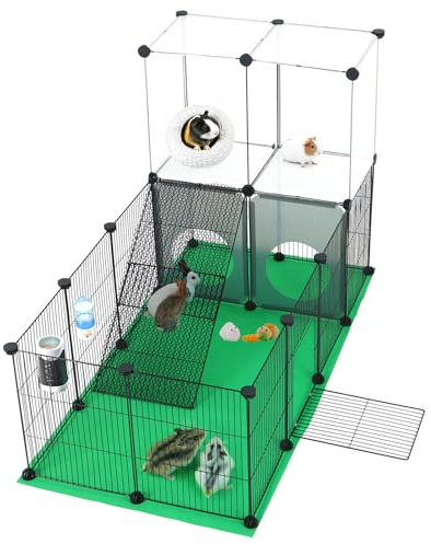 SILVER VALLEY Small Animal Playpen Cage with Ramp & Mat & Door, Guinea Pig,Rabbit Run, Pet Exercise Fence, DIY Iron Mesh Panel, Ideal for Puppy, Rabbit, Kitten