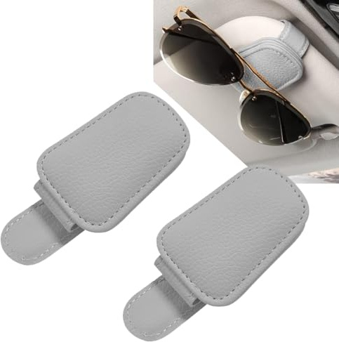WUSJCOF 2 pcs Brillenhalter für Auto Sonnenblende, Leder Sonnenbrillen Halterung, Ticket-Kartenclip, Auto Visier Zubehör