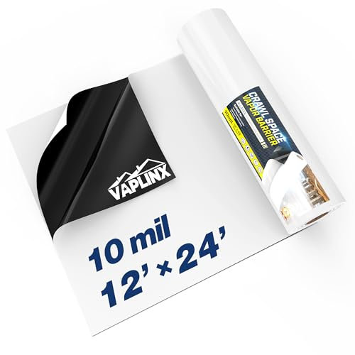 Barrera de vapor espacial de arrastre, barrera de vapor de 10 mil, 12 x 24 pies, cubierta de barrera de humedad para encapsulación de espacio de arrastre, láminas de plástico grueso, película de