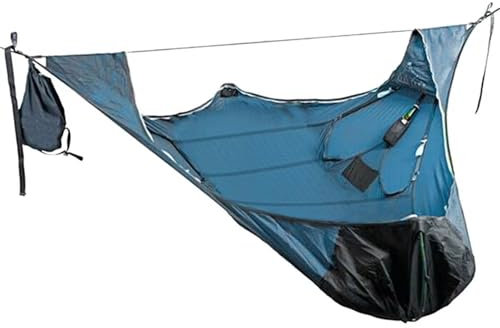 QSWLHLYY Camping-HäNgematte Mit Moskitonetz, Tragbare Doppel- Und EinzelhäNgematte, HäNgematte Aus Nylonmaterial FüR Outdoor-Wanderungen, Rucksackreisen, Reisen, Hinterhof, Strand,Blue