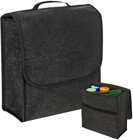 GOEDCH Auto Kofferraumtasche Organizer aus Filz: 30 x 17 x 29cm Auto Kofferraum Organizer, Vliesstoff Kofferraumtasche, Kofferraum Toolbag, Aufbewahrungstasche mit Klettverschluss, Schwarz