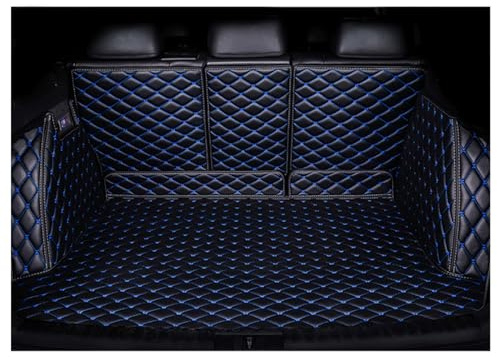 Auto Leder Kofferraummatte Für VW Golf 7 2000-2024 2025, Kofferraumwanne Wasserdicht Langlebig rutschfest Anti-Verschleiß (Black Blue)