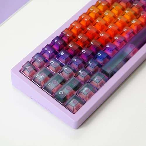 Crystal Transparent Keycaps Cherry Profile Gradient Purple Clear Keycap Set Fir for 60% 65% 75% Cherry Mx Switches Mechanical Keyboard | Fit for 60% 65% 75% Cherry Mx Switches Mechanical Keyboard