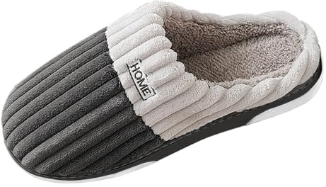 Pantofole da donna e uomo, in peluche, morbide e chiuse, antiscivolo, foderate, morbide, invernali, leggere, per interni ed esterni, Nero , 47 EU