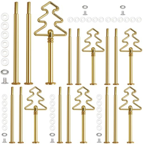 Mafagwre Soportes para tartas de 3 niveles, 6 piezas de accesorios de soporte para tartas, varilla de metal vintage, varillas de metal, cortador de agujero central, soportes de exhibición de pasteles