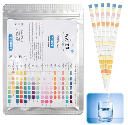 Pack de 50 Tiras de Prueba 16 en 1 – Análisis de Agua Potable, detecta Dureza Total, Plomo, Cobre, Nitrato y Cloro