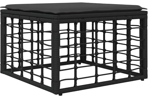 GeenYuu Garten-Fußhocker Schwarz Poly-Rattan wetterfest 55x55x37 cm mit Sitzkissen modular für Terrasse Balkon Outdoor Lounge platzsparend relaxen