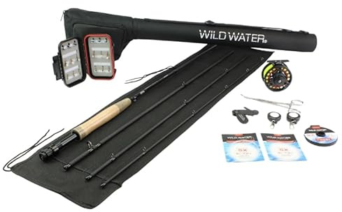 Wild Water Fly Fishing 9 Foot, 4-Piece, 3/4 Weight Fly Rod Deluxe Complete Fly Fishing Rod and Reel Combo Starter Package