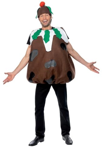 Smiffys Christmas Pudding Costume for Adults, Funny Brown Festive Fancy Dress Outfit with Tabard and Hat, Office Christmas Parties, Holiday Events, Festive Dinners & Seasonal Celebrations, One Size