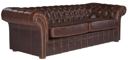 Vente-unique-Divano 3 posti Chesterfield in pelle invecchiato Marrone - CLOTAIRE