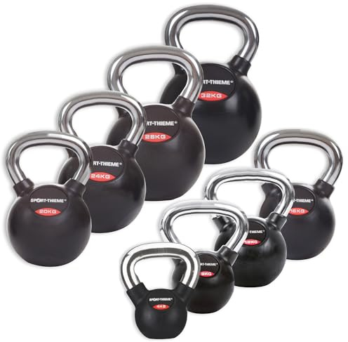 Sport-Thieme Gusseisen Kettlebell gummiert | Mit glattem Chrom-Griff | Hochwertige Kugelhantel in 11 Gewichtsklassen: 4 kg - 32 kg | Schwarz | Markenqualität