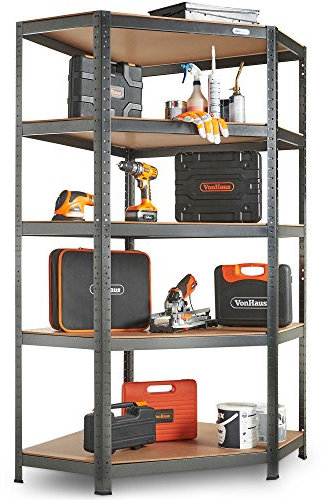 VonHaus Garage Shelving - 5-Tier Heavy Duty Corner Storage Unit - Galvanised Steel Shelves for Garage, Shed and Workshop - Garage Shelving with 875kg Total Capacity, 175KG Per Shelf
