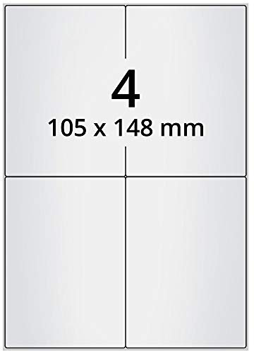 Wetterfeste Folienetiketten auf A4 Bogen, silber - 105 x 148 mm - 400 Polyester Etiketten auf 100 Blatt, selbstklebende PET Etiketten, matt, Typenschild-Aufkleber