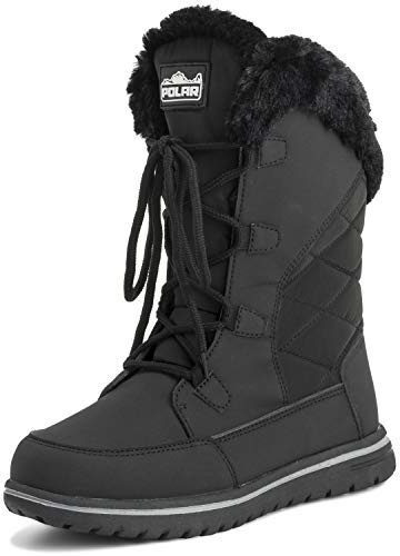 Polar Boot Femmes Matelassé De Plein Air Cuff Neige Canard Imperméable Lacer Fausse Fourrure Bottes - 7 - BLK40 AYC0540