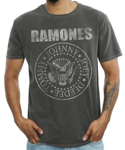 Official Licensed Marvel Ramones Distressed Presidential Seal Washed Men's T-Shirt - Classic Graphic T-Shirt, Soft Cotton Short Sleeve Tee, Crew Neck Fan Gift, Charcoal