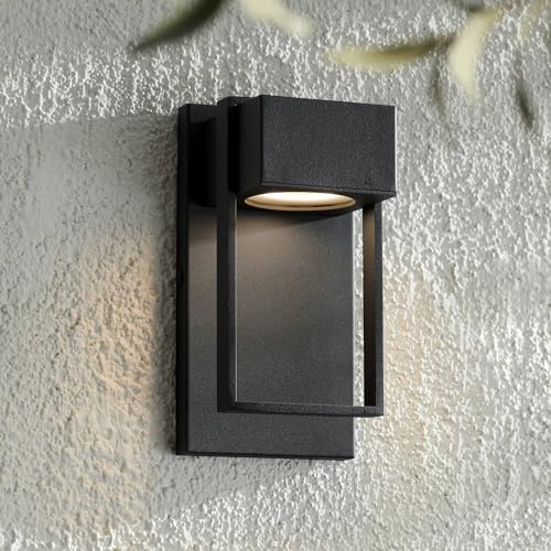 Possini Euro Design Pavel Modern Sconce Outdoor Wall Light Fixture LED Textured Black Metal 9 1/2 Crystal Downlight for Exterior House Porch Patio Outside Deck Garage Yard Front Door Garden Home
