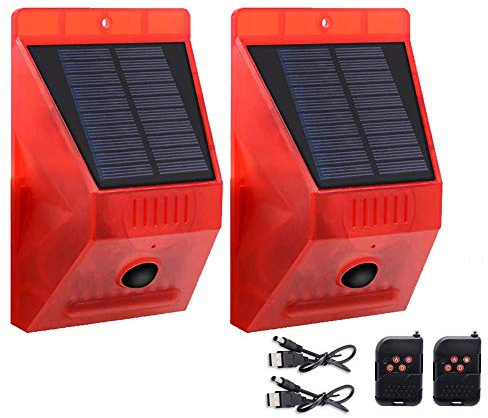 Winnes Solar Alarmleuchte, Solar Stroboskop Leuchten, IP65 Wasserdicht Bewegungsmelder Alarm Sicherheitsalarm Notfall LED Blitz Warnleuchte für Bauernhaus Villa Wohnung Terrasse im Freien (2 Stück)