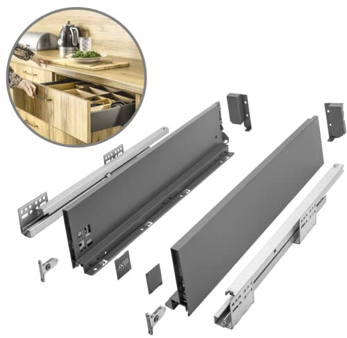 GTV Lådsystem AXIS PRO I Lådset med fullt utdrag och integrerad dämpning I antracit I lastkapacitet upp till 40 kg I Soft-Close I fri åtkomst I bredd: 450 mm I höjd: 120 mm
