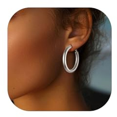 FindChic Creolen Silber Edelstahl Damen 40mm Chunky Runde Kreis Creolen Silber Ohrringe Silver Hoop Earrings Breit Kreolen Ohrschmuck für Muttertag Valentinstag Weihnachten