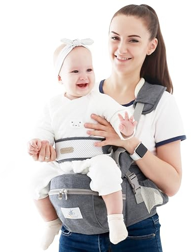 Baby Hip Seat Carrier Baby Waist Stool for Child Infant Toddler with Adjustable Strap Buckle Pocket Soft Inner Huge Storage (Dark Grey)