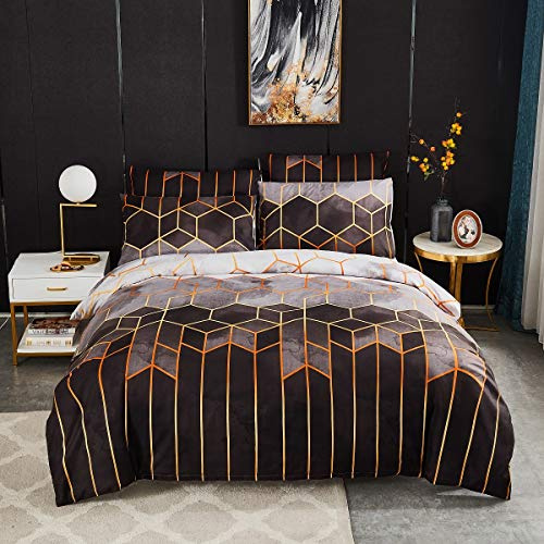 Luofanfei Microfaser Bettwäsche 200x220 Grau Schwarz Streifen Geometrisch | Gestreift Bettwaesche Doppelbett Set 3 Teilig 1 x Bettbezug 200 220 mit Reißverschluss 2 x Kissenbezüge 80x80
